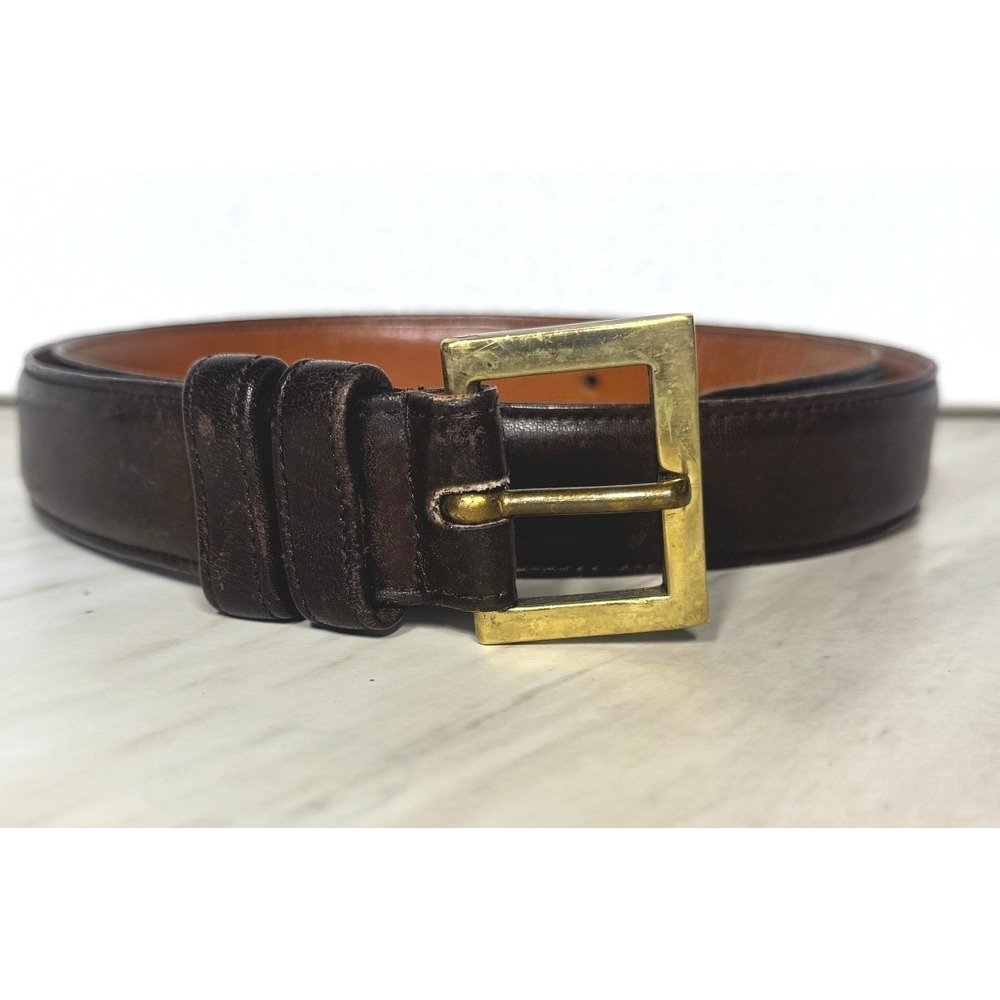 Vintage Coach 7092 Mens Brown Glove Tanned Leather Belt Solid Brass Buckle 36